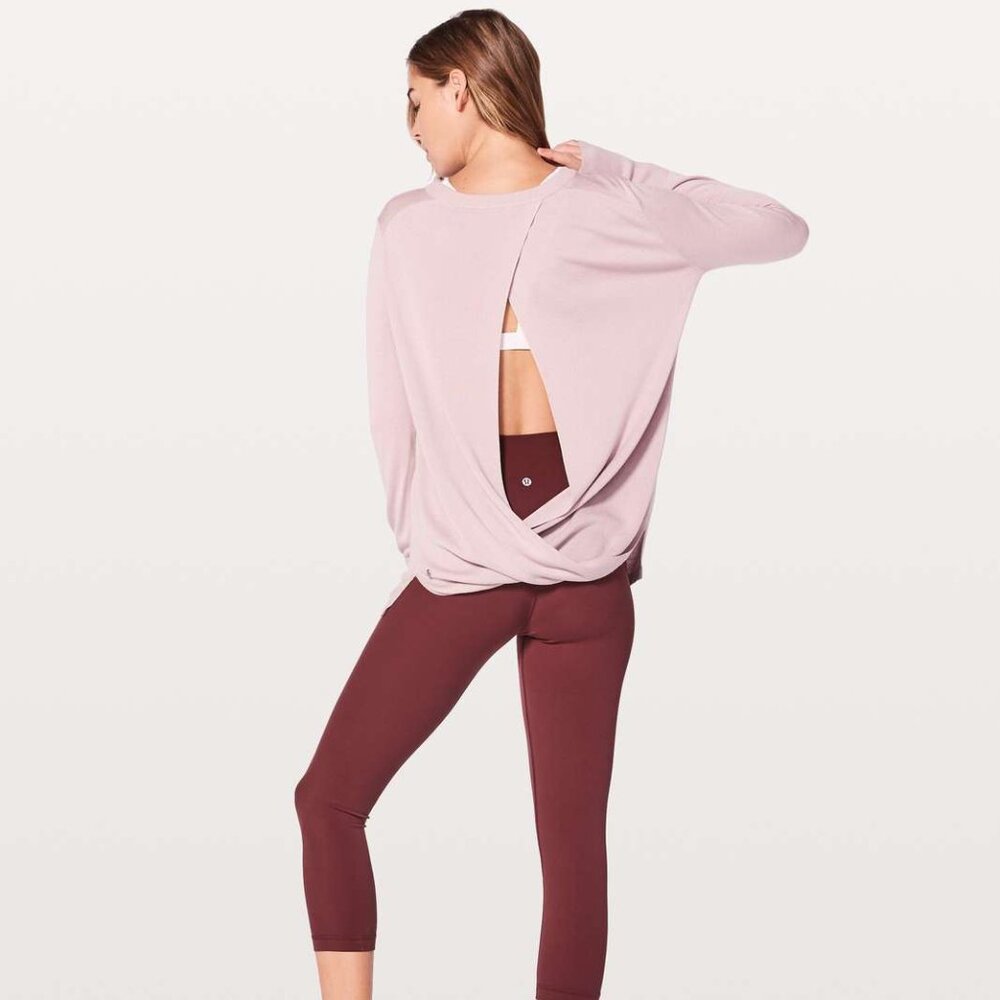 EUC Lululemon Bring it Backbend baby pink open back sweater SIZE L / 12